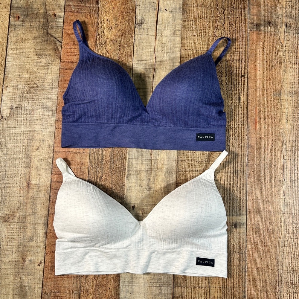 Nautica 2 Pack Blue Grey Ribbed Wireless T-Shirt Bras Comfort Intimates 38C